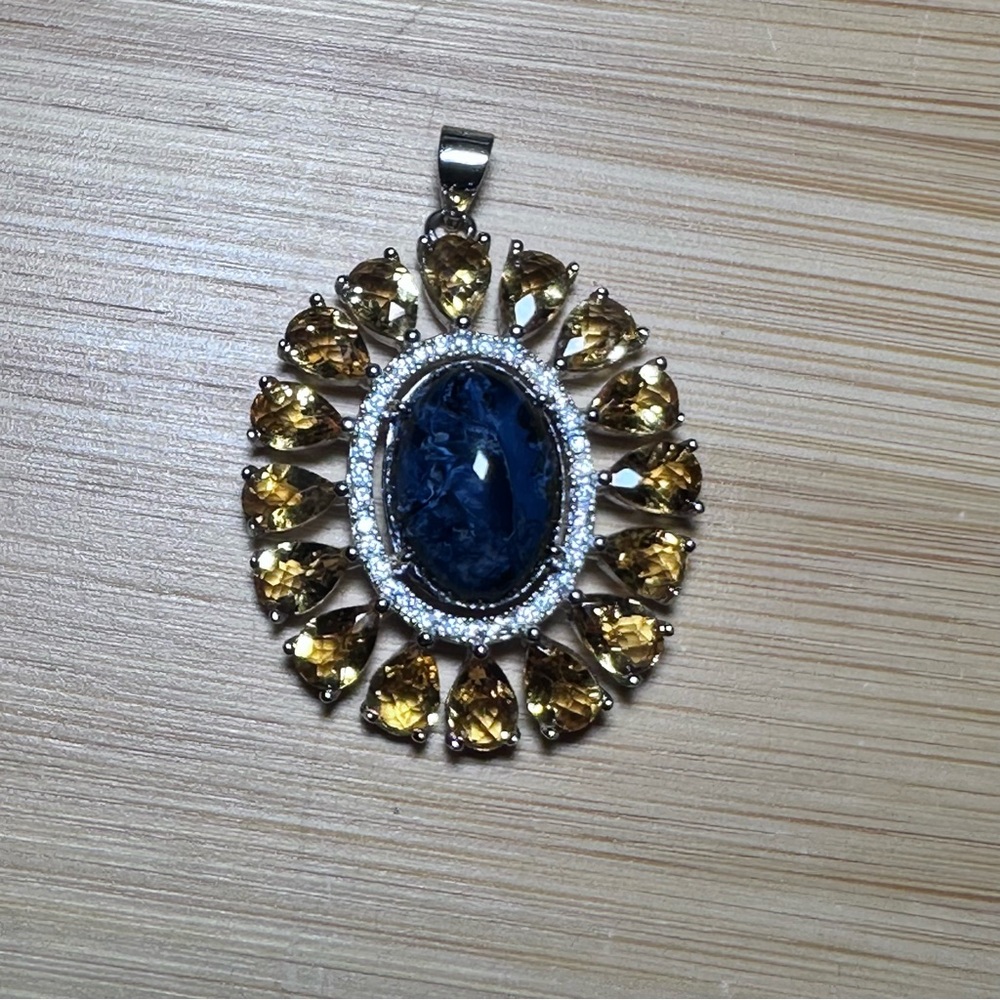 Stunning Pietersite & Citrine 925 Silver Pendant Crystal Gem Sterling